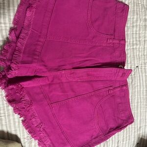 Pilcro Bright Fuchsia Frayed Hem Denim Shorts